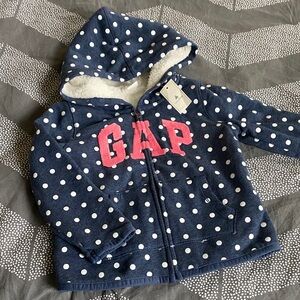 Baby GAP Navy Polka Dot Hoodie with Pink Logo
